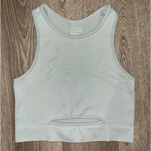Grey High Neck Tank Top With Cutout